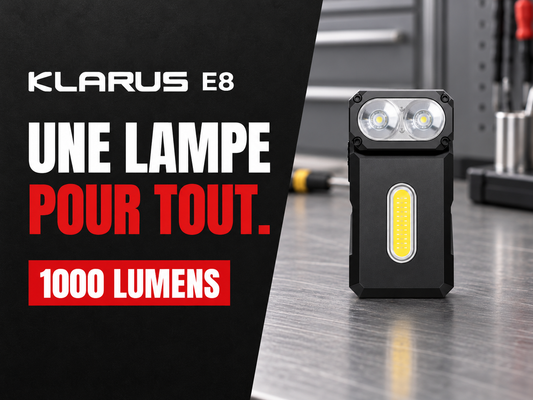 Klarus E8 : une lampe de poche de 1000 lumens à tête pivotante