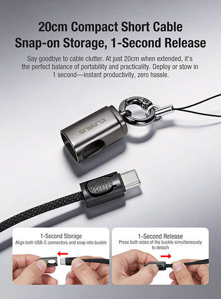 Câble USB-C dragonne Klarus KC01 65W - Transfert 480Mbps - Nylon Tressé