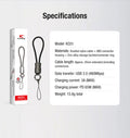 Câble USB-C dragonne Klarus KC01 65W - Transfert 480Mbps - Nylon Tressé