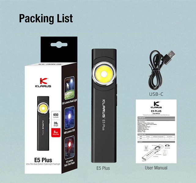Lampe de poche de travail Klarus E5 PLUS - 650 Lumens