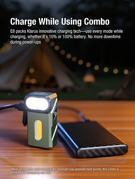 Lampe de poche Klarus E8 1000 Lumens - Triple Éclairage - Tête Pivotante 180° - Rechargeable USB-C