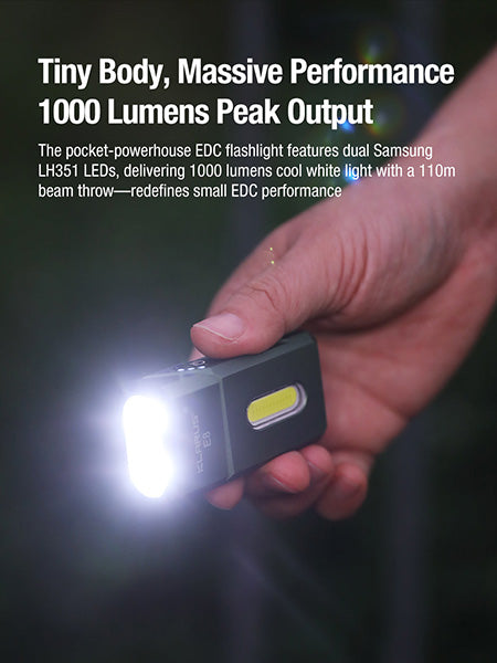 Lampe de poche Klarus E8 1000 Lumens - Triple Éclairage - Tête Pivotante 180° - Rechargeable USB-C