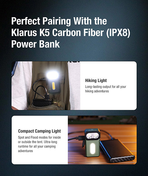 Lampe de poche Klarus E8 1000 Lumens - Triple Éclairage - Tête Pivotante 180° - Rechargeable USB-C