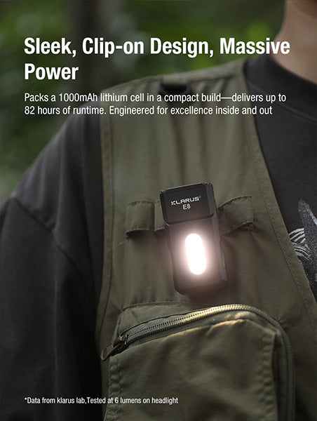 Lampe de poche Klarus E8 1000 Lumens - Triple Éclairage - Tête Pivotante 180° - Rechargeable USB-C