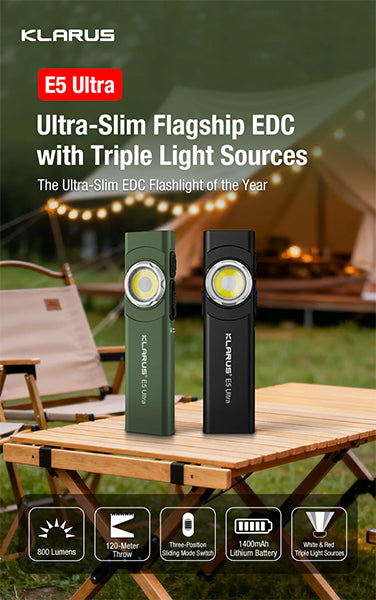 Lampe EDC ultra-fine Klarus E5 Ultra – Triple source lumineuse – 800 lumens