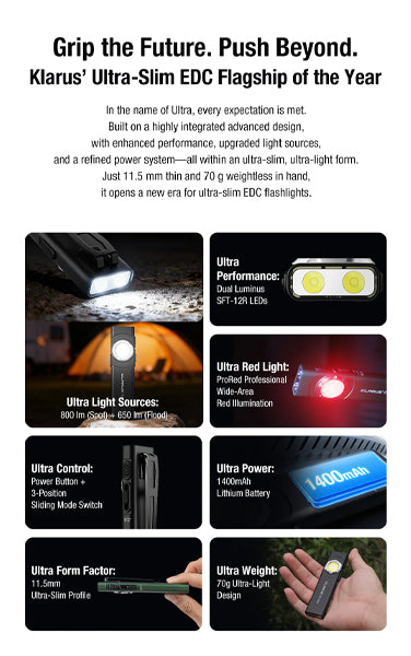 Lampe EDC ultra-fine Klarus E5 Ultra – Triple source lumineuse – 800 lumens