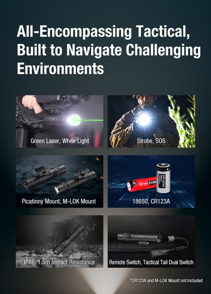 Lampe Torche Klarus GL6 - 1600 Lumens – Rechargeable + Montage Picatinny + Interrupteur déporté TCR1