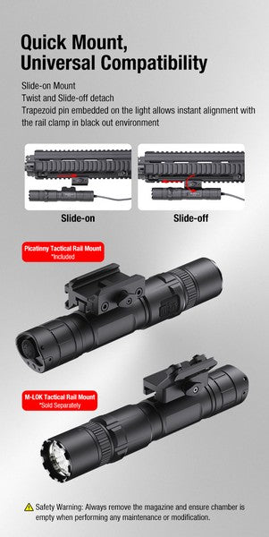 Lampe Torche Klarus GL6 - 1600 Lumens – Rechargeable + Montage Picatinny + Interrupteur déporté TCR1
