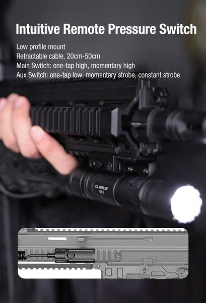 Lampe Torche Klarus GL6 - 1600 Lumens – Rechargeable + Montage Picatinny + Interrupteur déporté TCR1