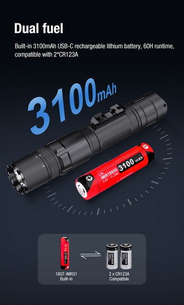 Lampe Torche Klarus GL6 - 1600 Lumens – Rechargeable + Montage Picatinny + Interrupteur déporté TCR1