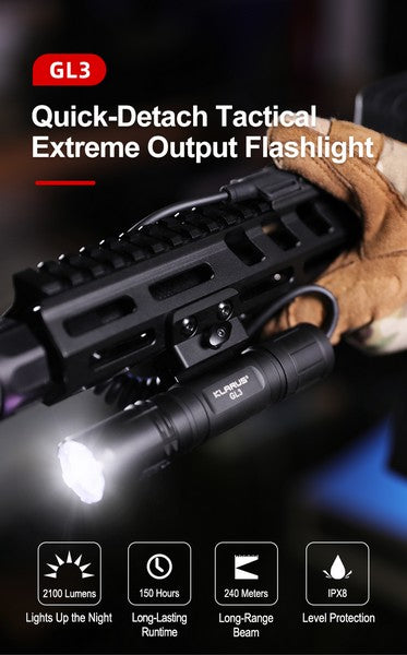 Lampe Torche Klarus GL3 - 2100 Lumens – Rechargeable + Montage M-LOK + Interrupteur déporté