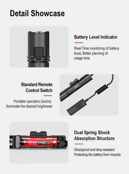 Lampe Torche Klarus GL3 - 2100 Lumens – Rechargeable + Montage M-LOK + Interrupteur déporté