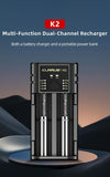 Chargeur Klarus K2 smart charger, USB, 2 baies Powerbank Li-ion, Ni-MH, Ni-Cd