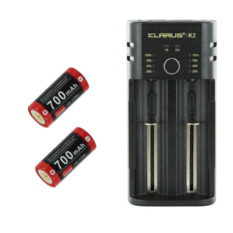 Chargeur Klarus K2 USB pour batteries Li-ion / IMR / Ni-Cd et LiFePO4 + 2 batteries