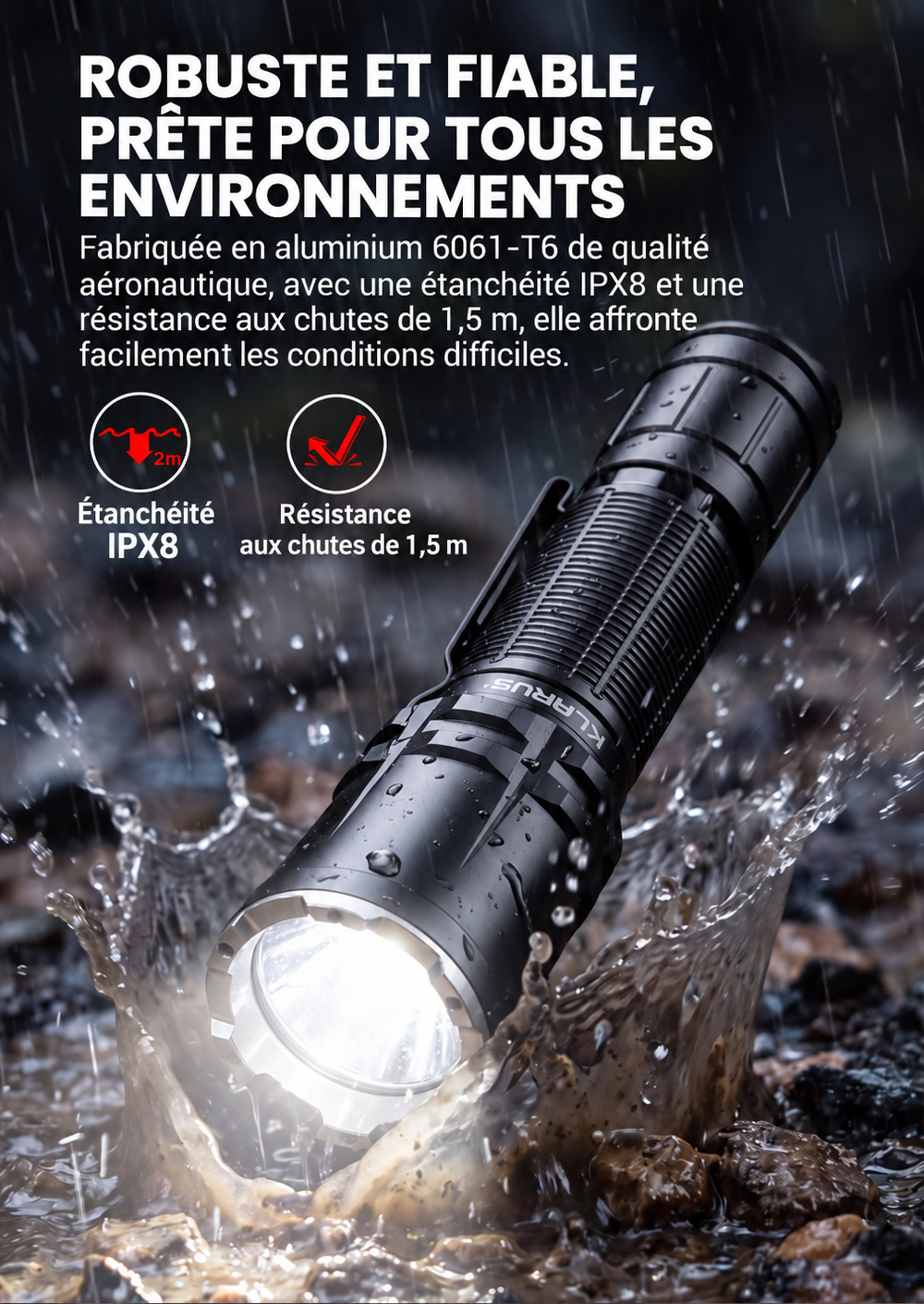 Klarus XT12R - Lampe tactique longue portée à double interrupteur arrière