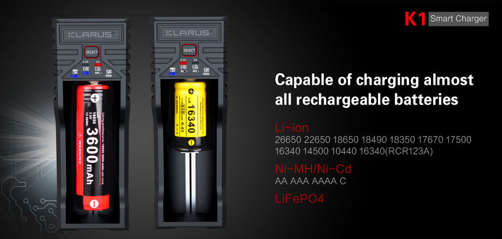 KLARUS - Chargeur de Batterie K2 Li-Ion, NiCd, NiMH, LiFe - Safe Zone  Airsoft