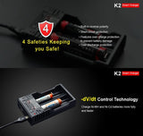 Chargeur Klarus K2 USB pour batteries Li-ion / IMR / Ni-Cd et LiFePO4 + 2 batteries