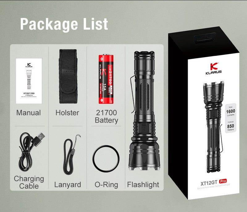 Lampe Torche Klarus XT12GT PRO – 1600 Lumens - Tactique et rechargeable